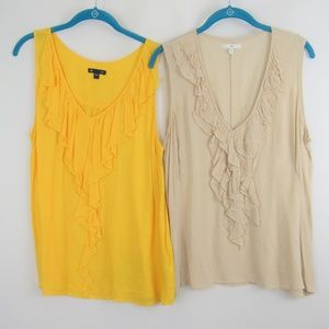 Gap Yellow Beige Ruffle Front Blouses Lot of 2 L